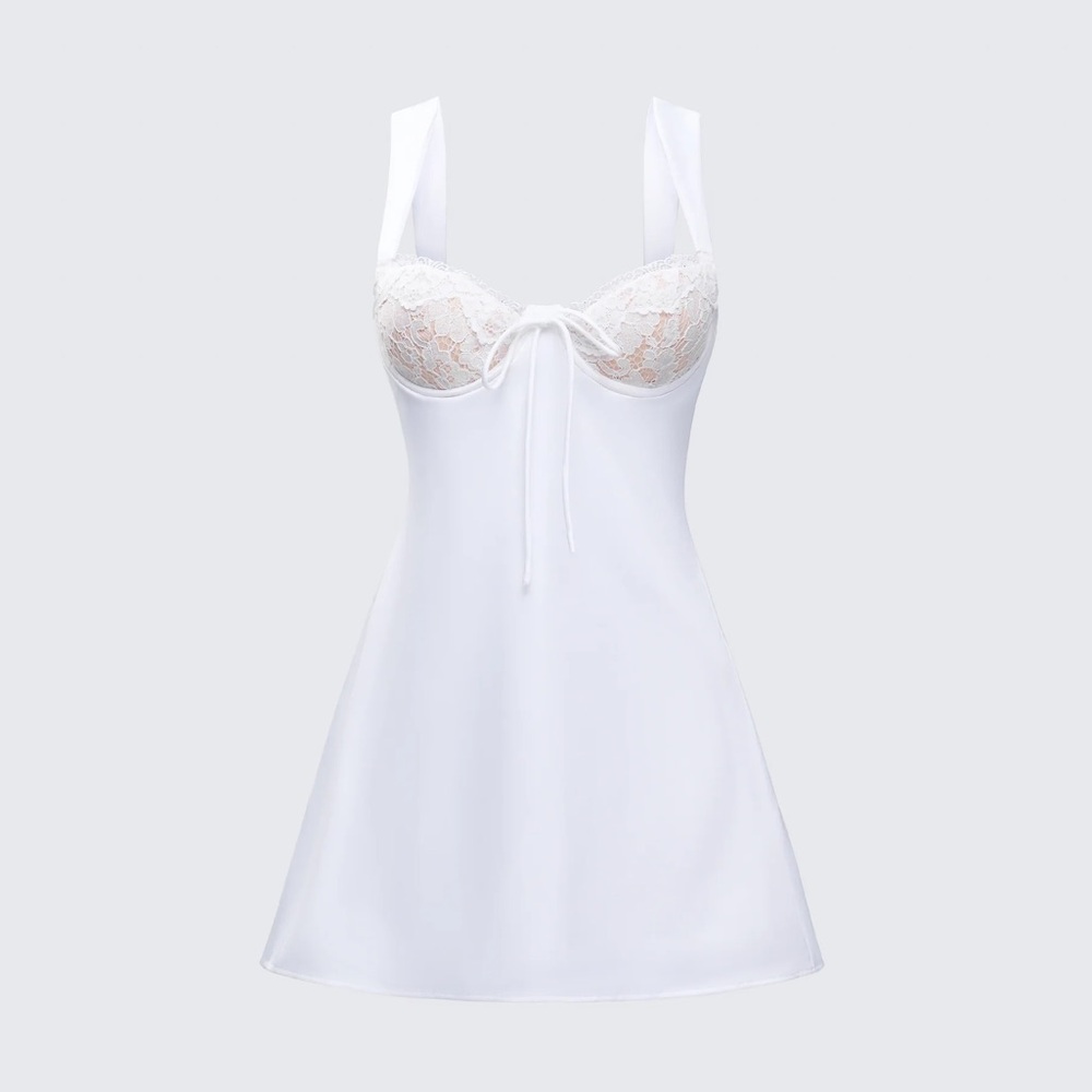 FINESSE Mabel White Lace Satin Mini Dress | XS